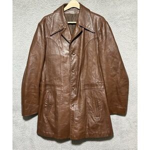 Vintage 1970s Original‎ Peter Caruso Brown Leather Button Jacket Mens Sz 48